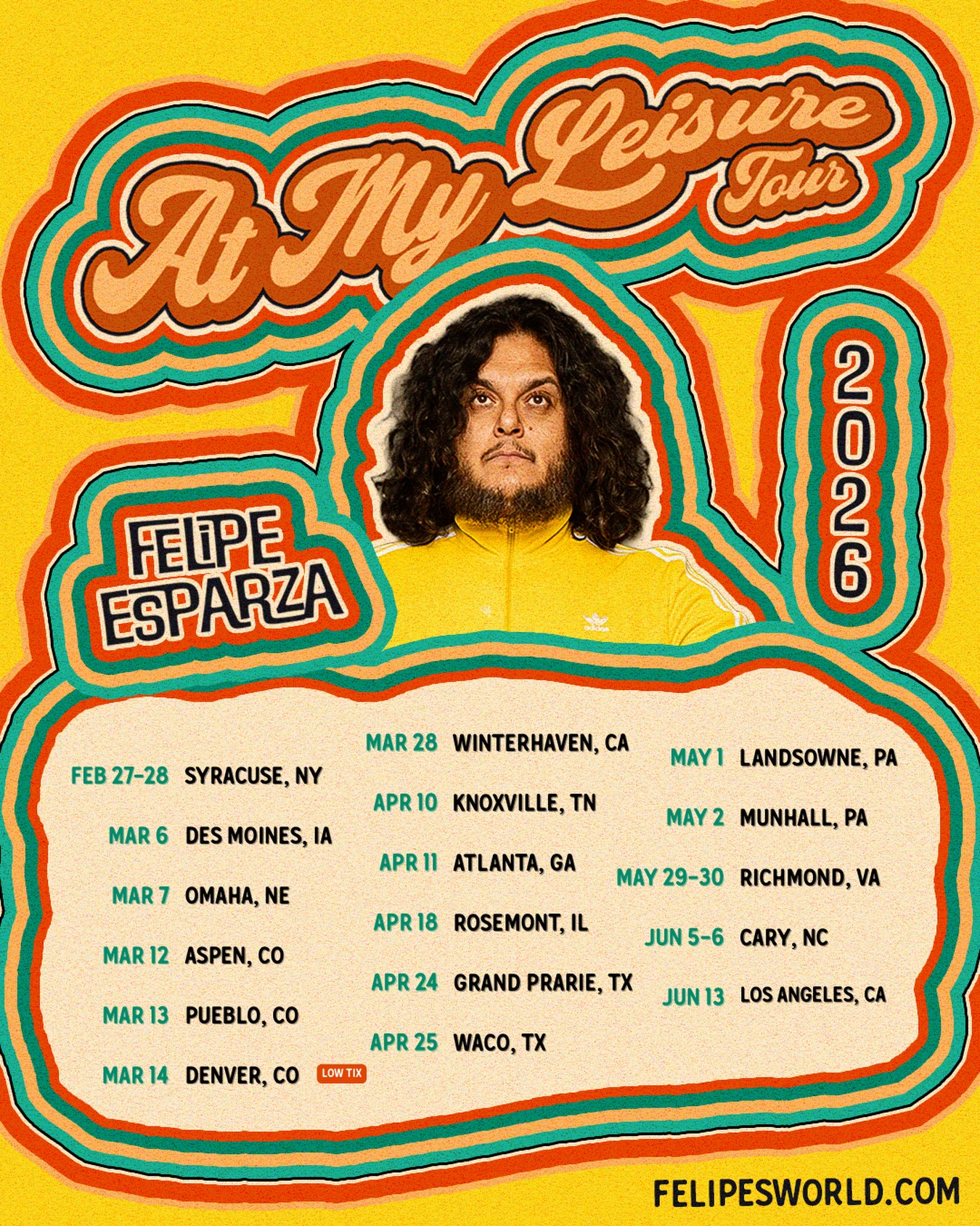 Felipe Esparza At My Leisure World Tour Poster 2026